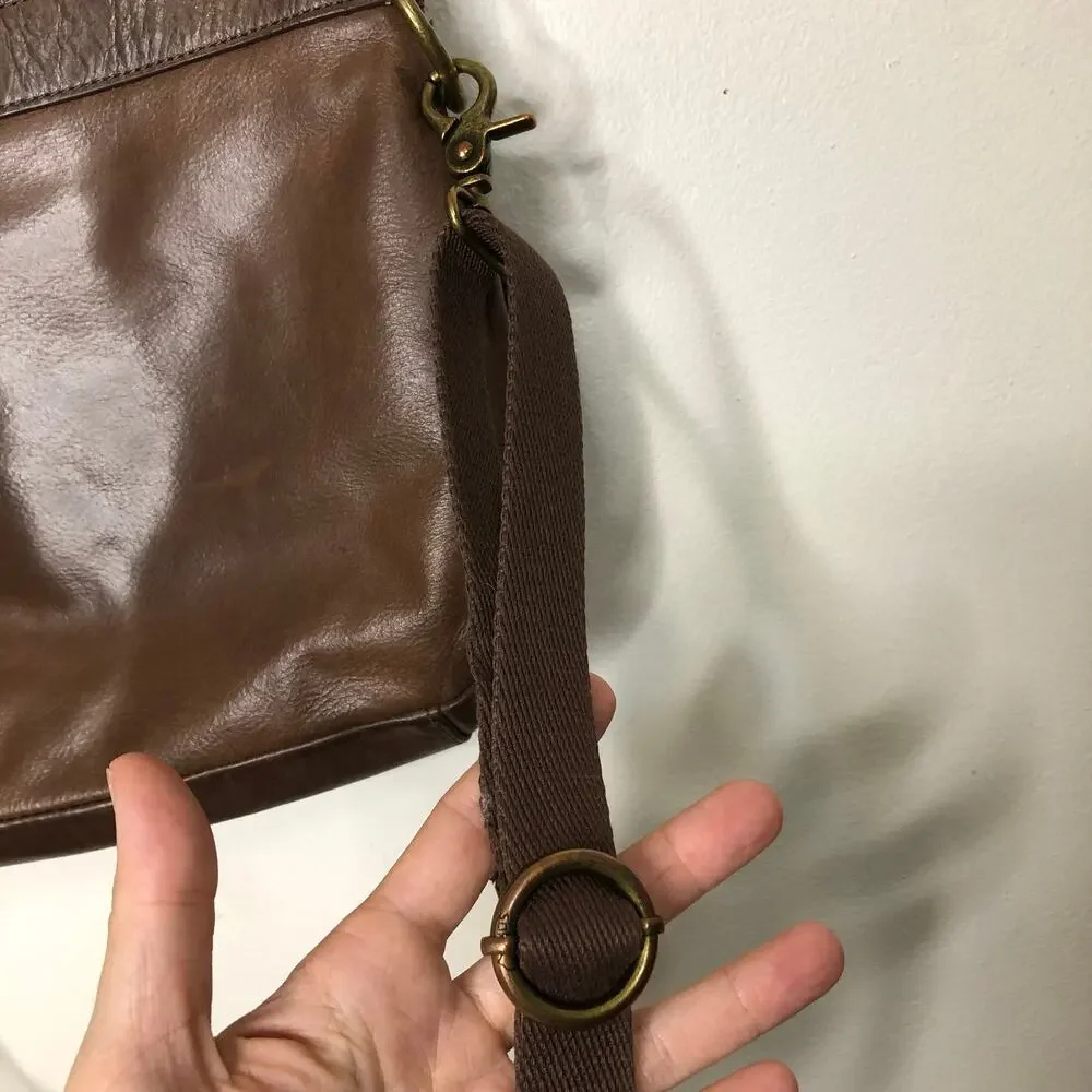 The Sak Purse Leather Satchel Brown Patina Shoulder Crossbody Strap Zip Pockets
